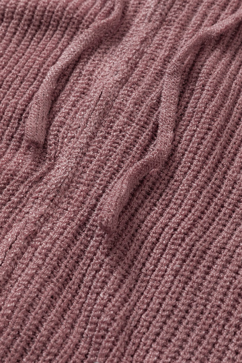 Zipper V-Neck Dropped Sleeve Hooded Solid Sweater